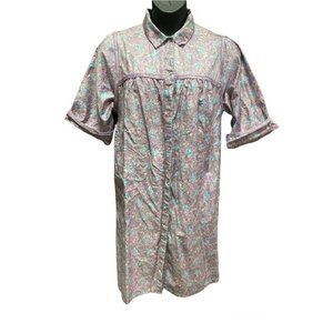 Medium Vintage Dream On Pink Blue Purple Floral Pearl Snap Housecoat